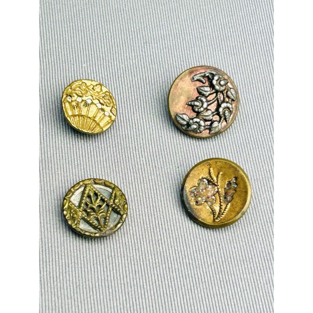 Antique Floral Small Metal Picture Buttons Set Of 4